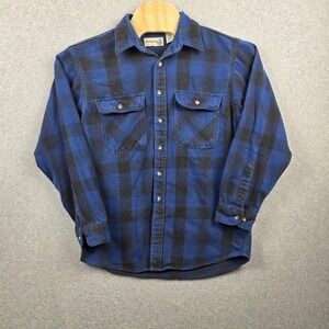 FieldMaster Shirt Mens Large Blue Black Plaid Flannel Button Front Workwear